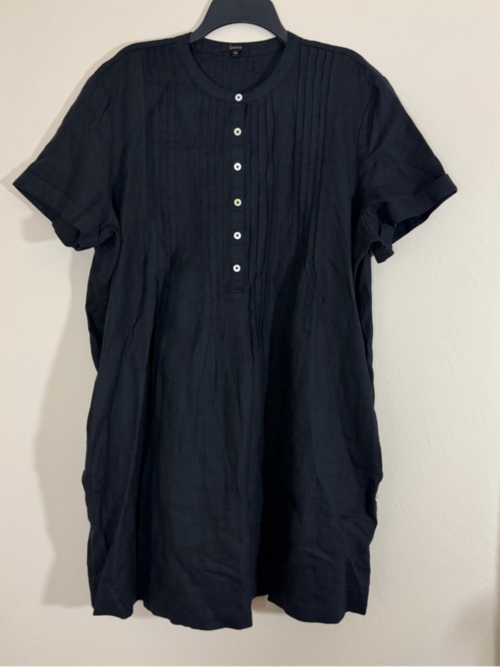 Quince 100% European Linen Swing Dress Womens XL Black Short Sleeve Pockets - Picture 4 of 12